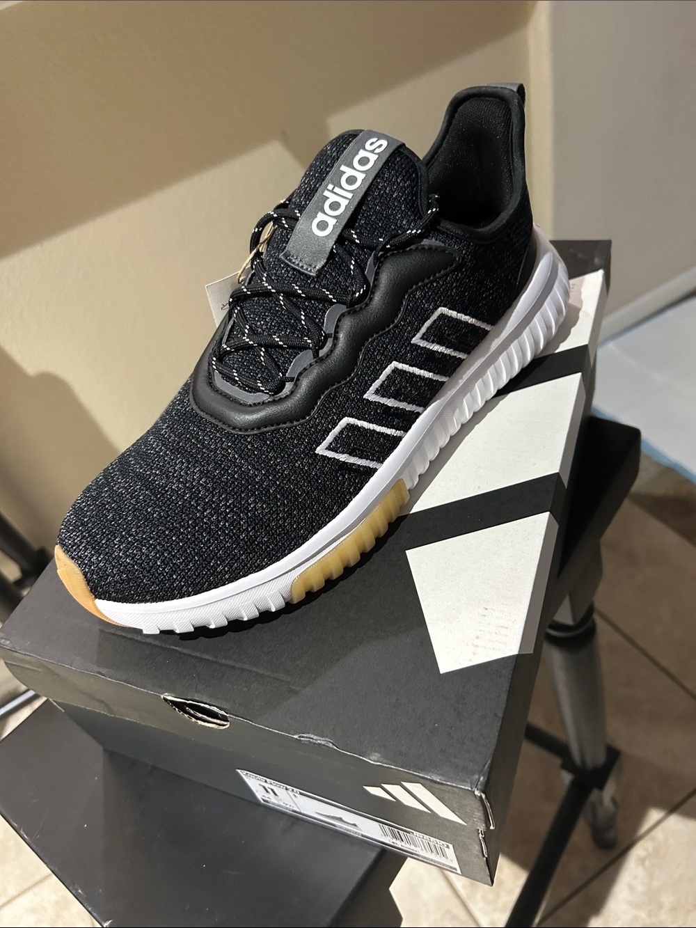 NIB adidas Black Knit Sneakers with White Midsole and Tan Accents 11
